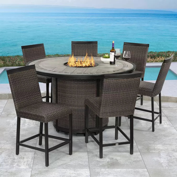 Agio Conway 7 Piece High Dining Wicker Fire Set Cover