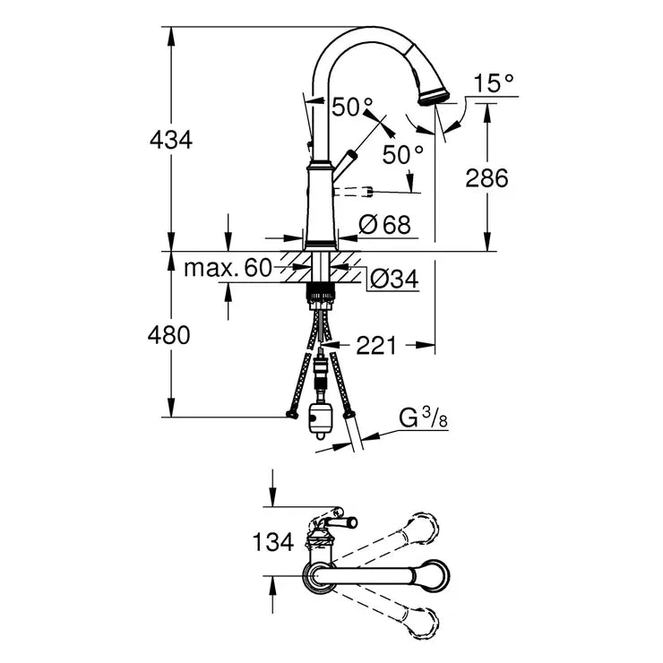 GROHE Gloucester C-Spout Dual Spray Pull Out Tap