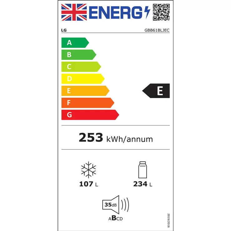 LG GBB61BLJEC, Fridge Freezer, E Rated in Black Steel