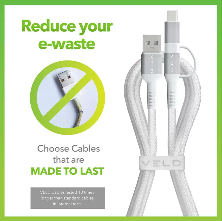 Veld Super-Fast 2m USB to Type-C/Micro USB Cables - 3 Pack
