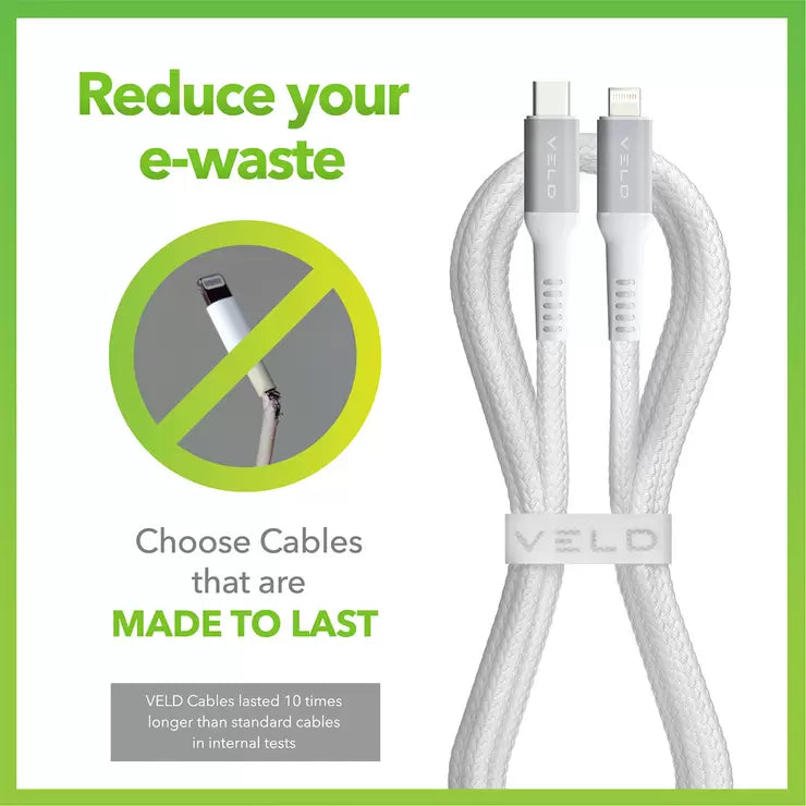 Veld Super-Fast 2m Lightning Cables - 3 Pack (1x USB-A to Lightning & 2x Type-C to Lightning)