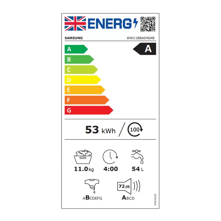 Samsung WW11BBA046AB/EU, 11kg, 1400rpm, Washing Machine, A Rated in Black