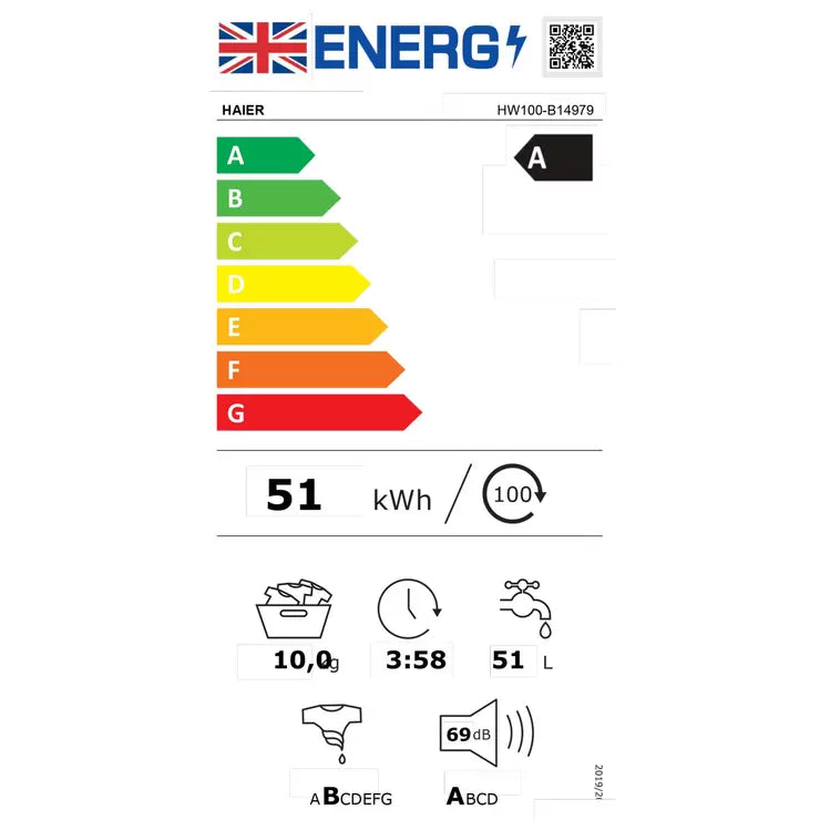 Haier I-Pro 7 Series WiFi Connected HW100-B14979U1, 10kg, 1400rpm Washing Machine, A Rated in White