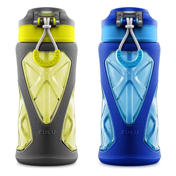 Zulu Kids Water Bottle 473ml, 2 Pack in Blue and Green