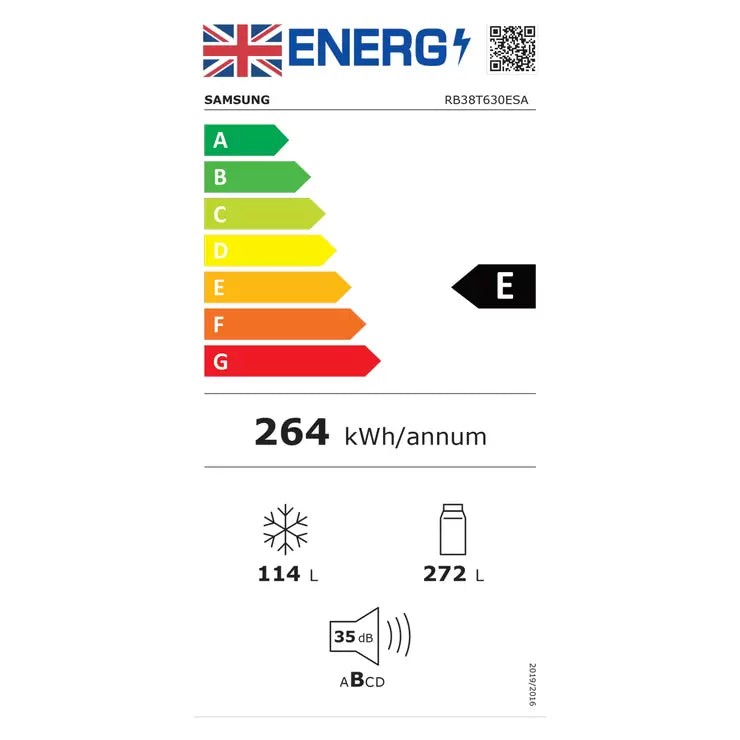 Samsung Series 6 RB38T630ESA/EU Fridge Freezer Non Plumbed Water Dispenser, E rated in Silver
