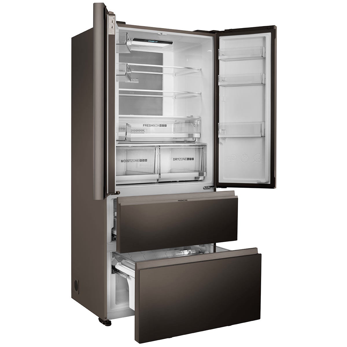 Haier HB18FGSAAA, Multidoor Fridge Freezer E Rated in Titanium Steel