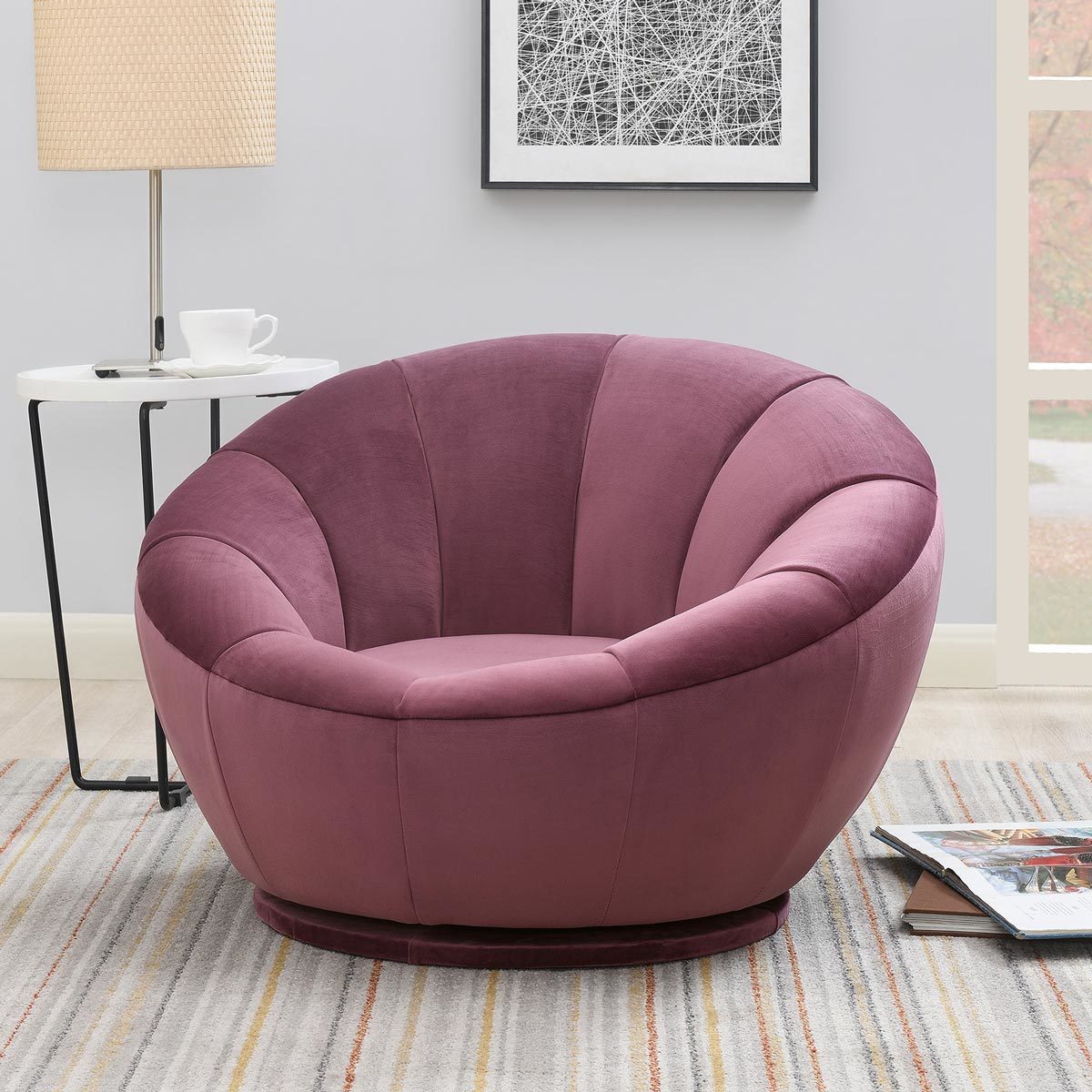 True Innovations Purple Velvet Swivel Chair