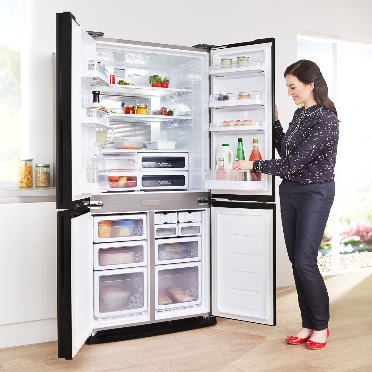 Sharp SJ-EX820F2-SL, Multidoor Fridge Freezer, F Rated in Silver