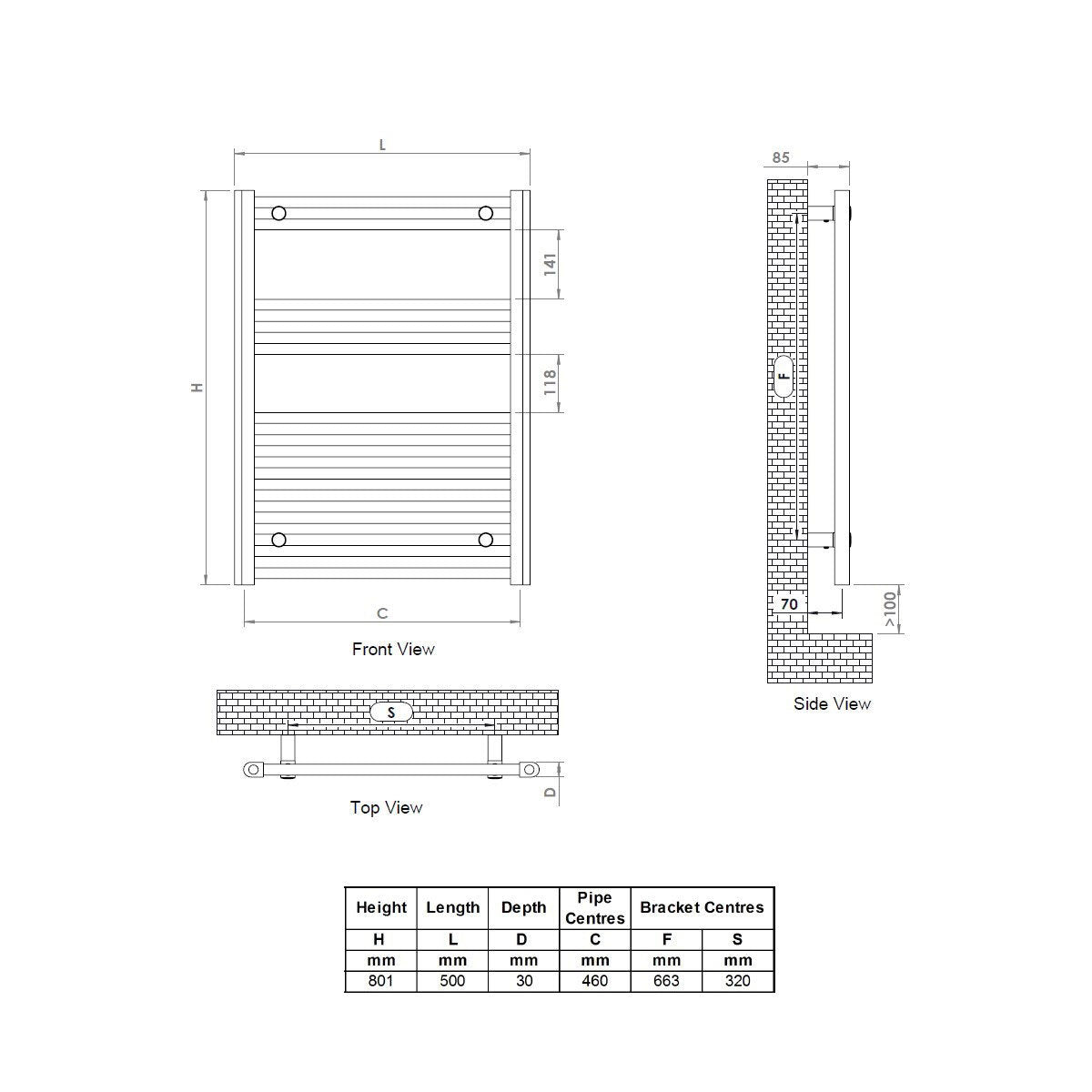 UltraHeat Eco Rail Radiator 500 x 801 x 30 mm