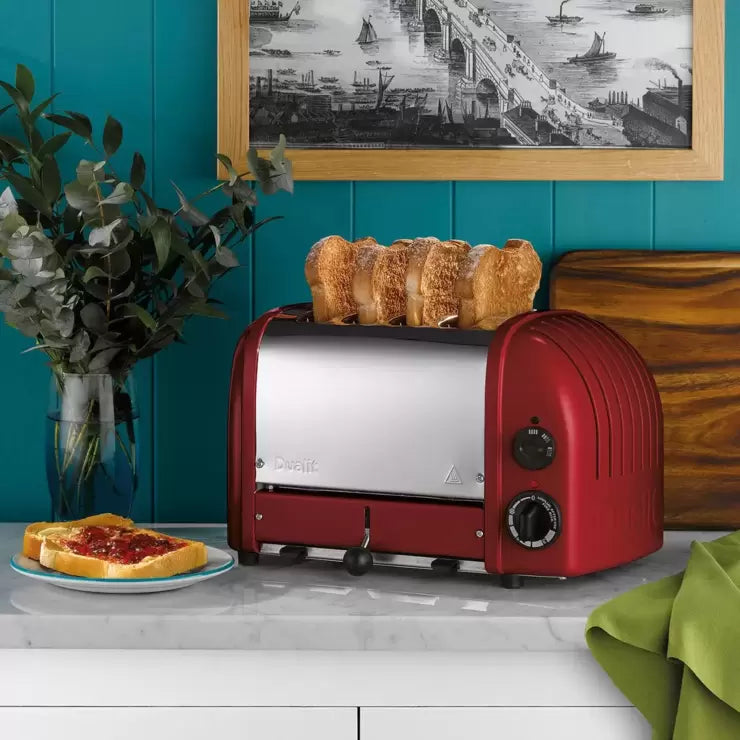 Dualit 4 Slot Classic Toaster With Sandwich Cage, Red 40591