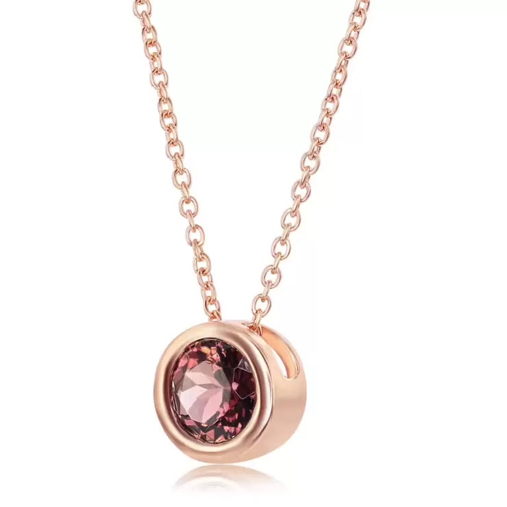 Round Cut Pink Tourmaline Pendant, 14ct Rose Gold