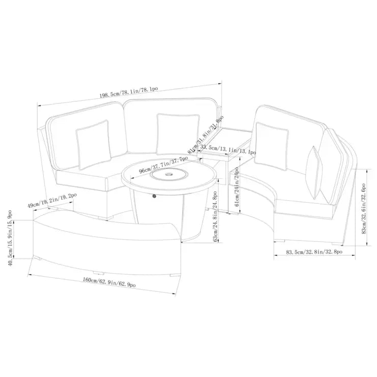 SunVilla Laguna 5 Piece Woven Deep Seating Fire Sectional Patio Set