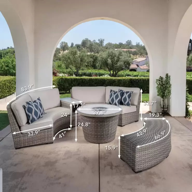 SunVilla Laguna 5 Piece Woven Deep Seating Fire Sectional Patio Set
