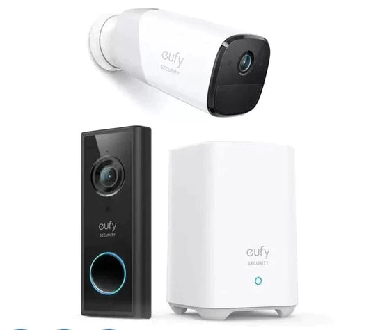 Eufy 2K Video Battery Doorbell with HomeBase 2 16GB Local Storage and EufyCam 2 Pro Wireless Home Security Camera