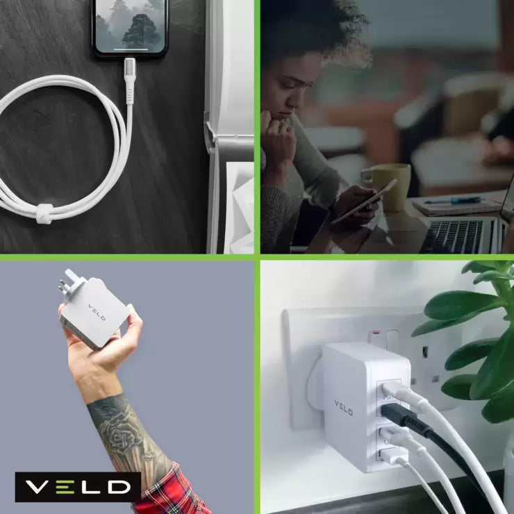 VELD Super-Fast Max 66W 4 Port Wall Charger with 1m Super-Fast Lightning Cable