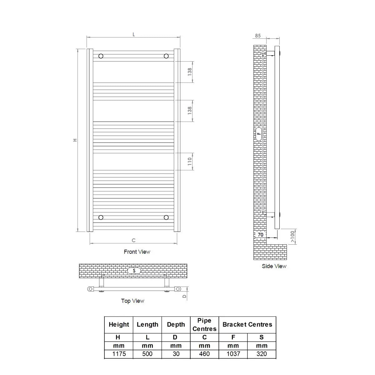 Ultraheat Eco Rail Radiator 500 x 1175 x 30 mm