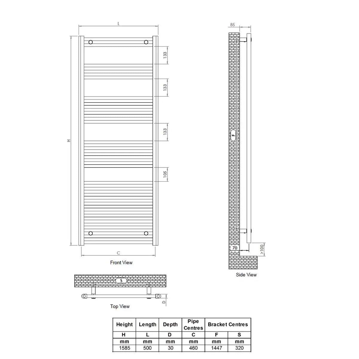 Ultraheat Eco Rail Radiator 500 x 1585 x 30 mm
