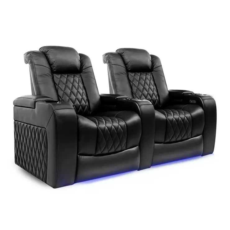 Valencia Tuscany Row of 2 Black Leather Power Reclining Home Theatre Seating