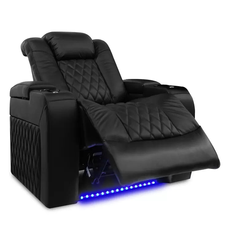 Valencia Tuscany Row of 3 Black Leather Power Reclining Home Theatre Seating