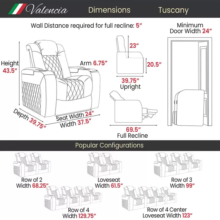 Valencia Tuscany Black Leather Power Reclining Home Theatre Sofa
