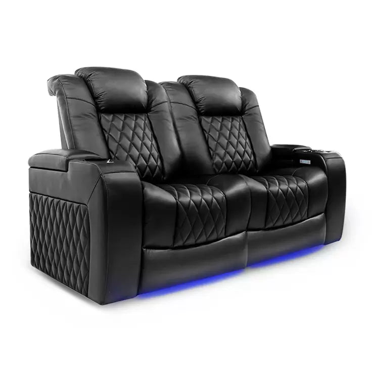 Valencia Tuscany Black Leather Power Reclining Home Theatre Sofa
