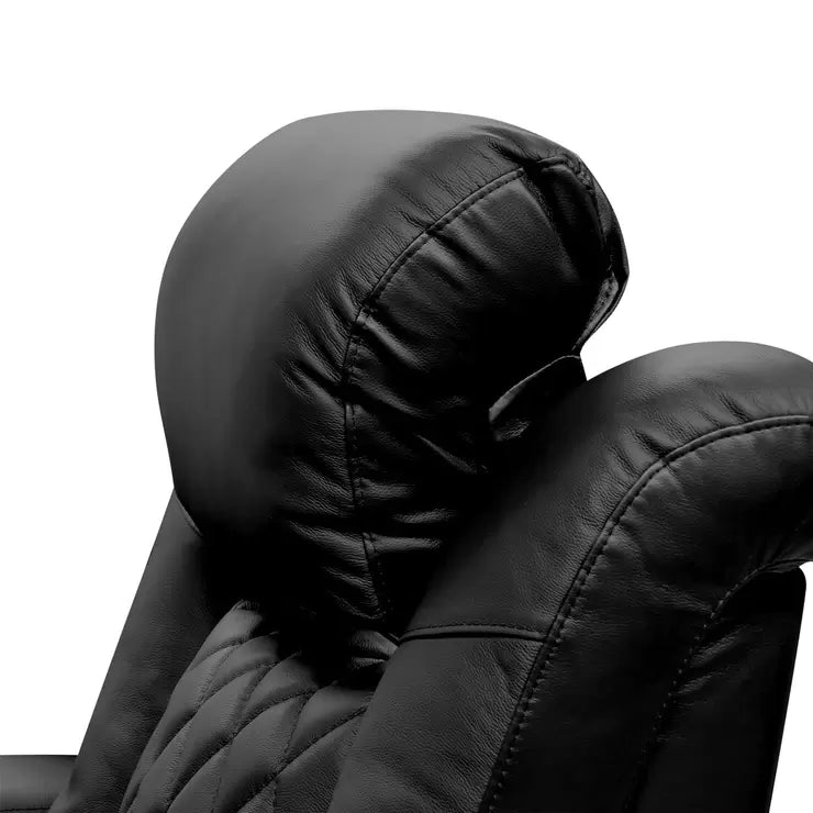 Valencia Tuscany Row of 4 Black Leather Power Reclining Home Theatre Seating with Sofa Centre