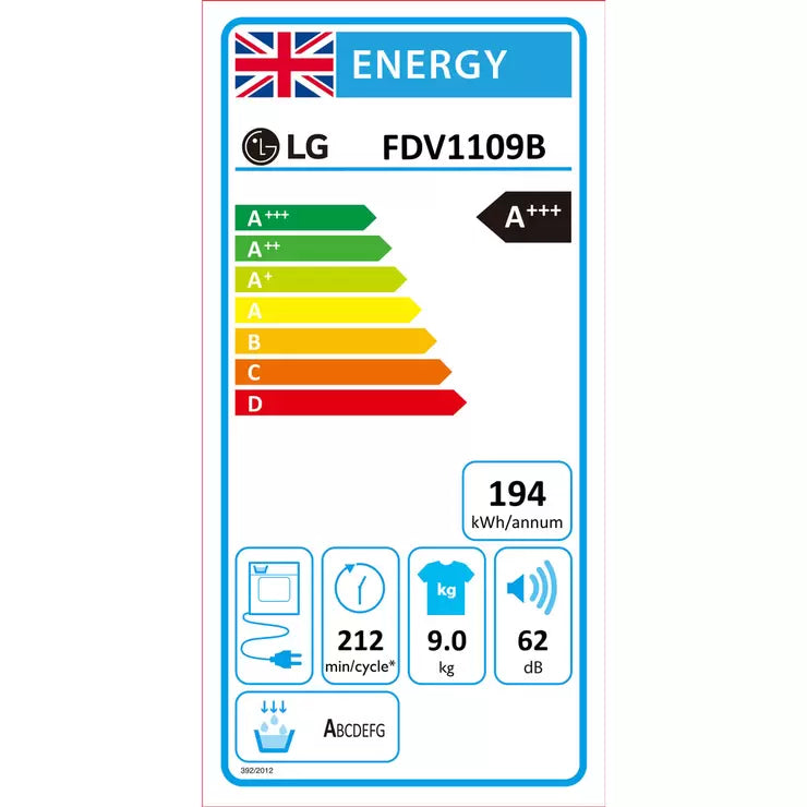 LG FDV1109B, 9kg, Heat Pump Tumble Dryer, A+++ in Black Steel