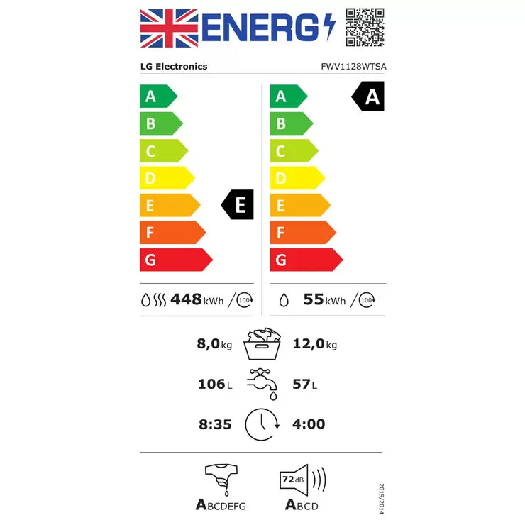 LG FWV1128WTSA, 12/8kg, 1400rpm, Washer Dryer, E Rated in White