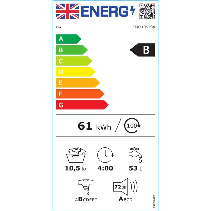 LG F4V710STSA, 10.5kg, 1400rpm, Washing Machine, B Rated in Graphite