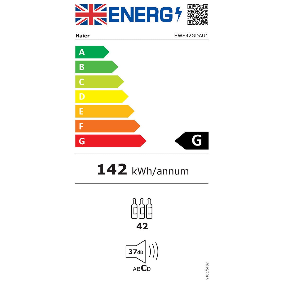 Haier HWS42GDAU1 42 Bottle Dual Zone Wine Cooler, G Rated in Black