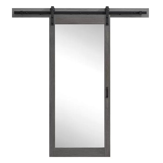 Ove Decors Brittany Mirrored Sliding Interior Barn Door in Carbon Grey Wood