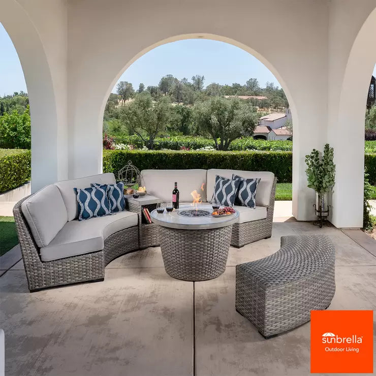 SunVilla Laguna 5 Piece Woven Deep Seating Fire Sectional Patio Set