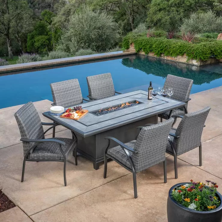 SunVilla Indigo 7 Piece Wicker Fire Dining Patio Set Cover