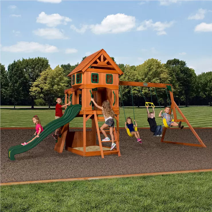 Backyard wooden top swing sets