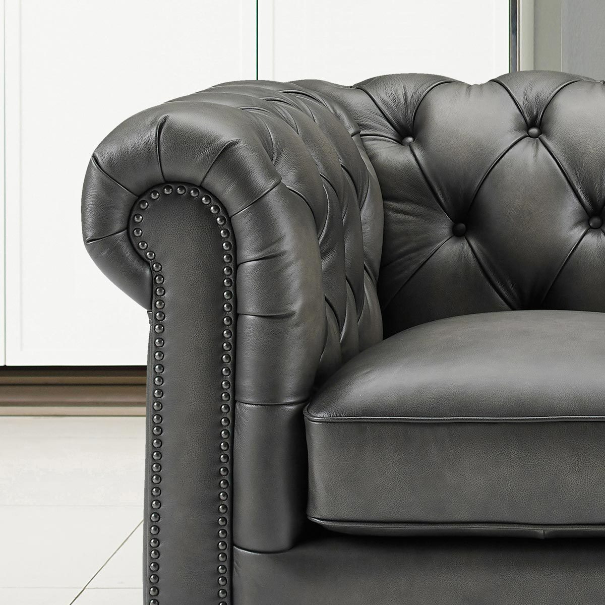 Allington 3 Seater Grey Leather Chesterfield Sofa - Signature Retail Stores