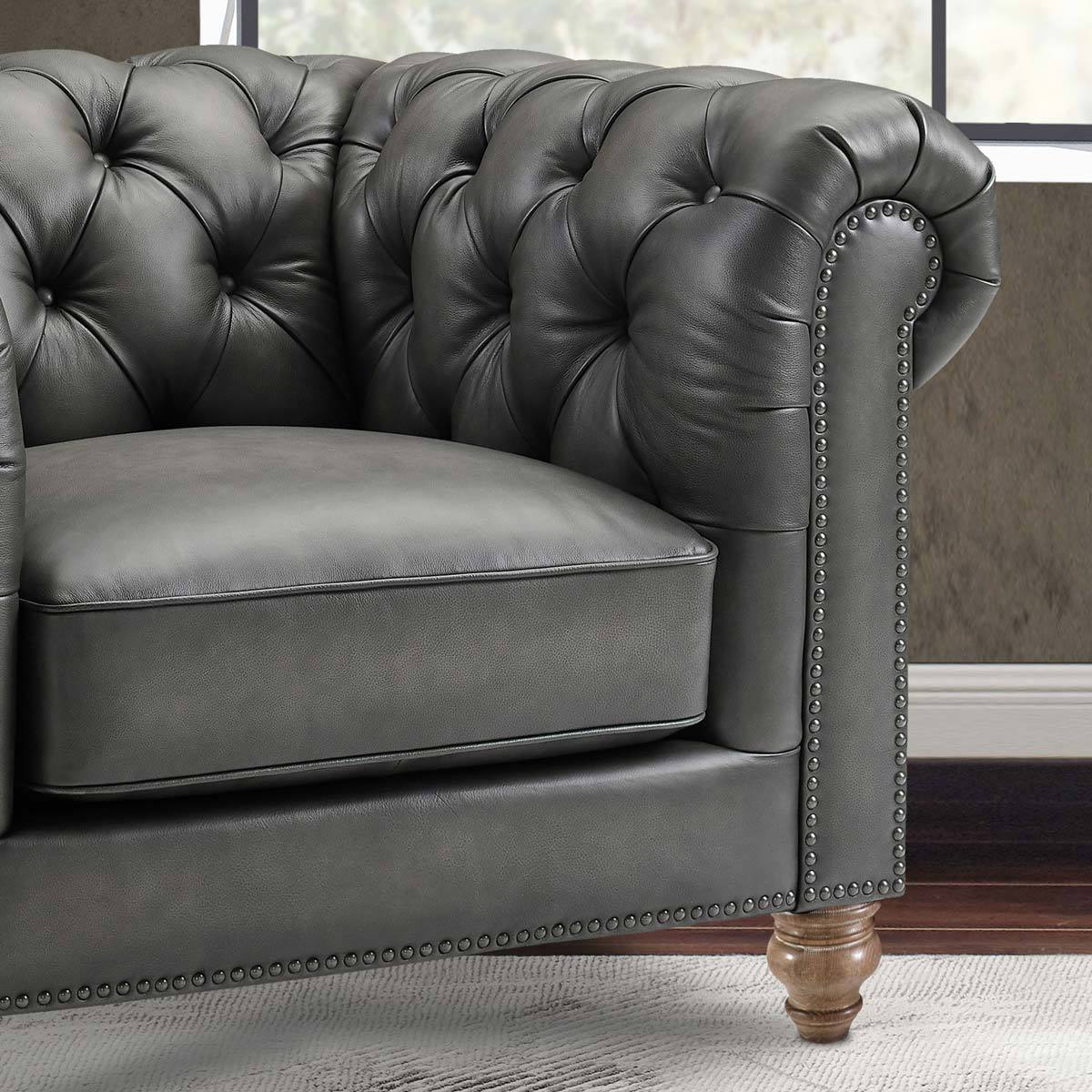 Allington Grey Leather Chesterfield Armchair - Signature Retail Stores