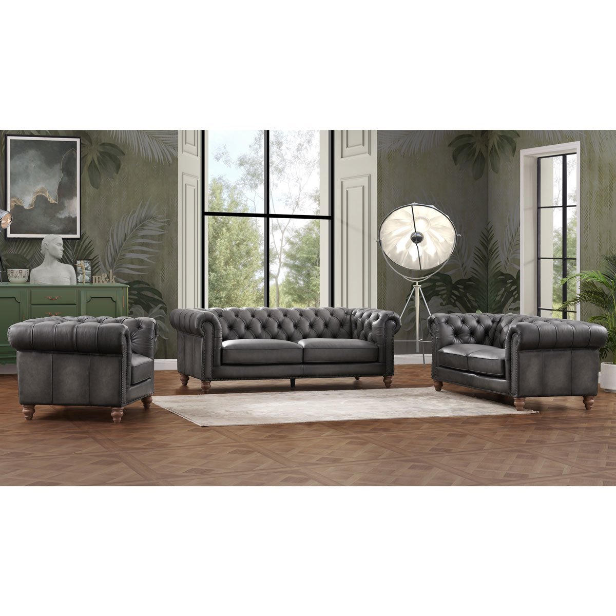 Allington Grey Leather Chesterfield Footstool - Signature Retail Stores