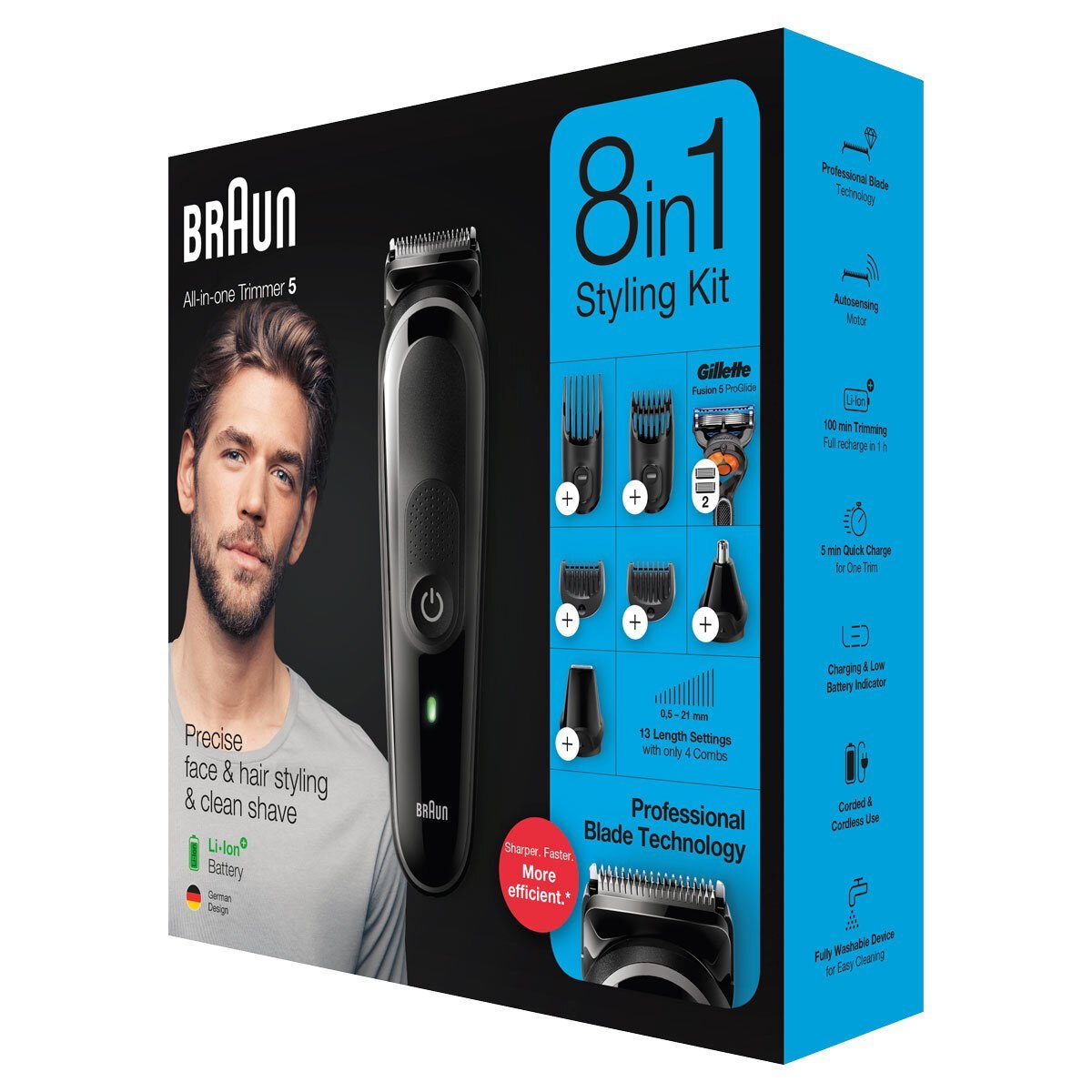 Braun 8-in-1 Beard & Face Trimmer + Hair Clipper + Gillette Fusion 5 ProGlide Razor, MGK5260 - Signature Retail Stores