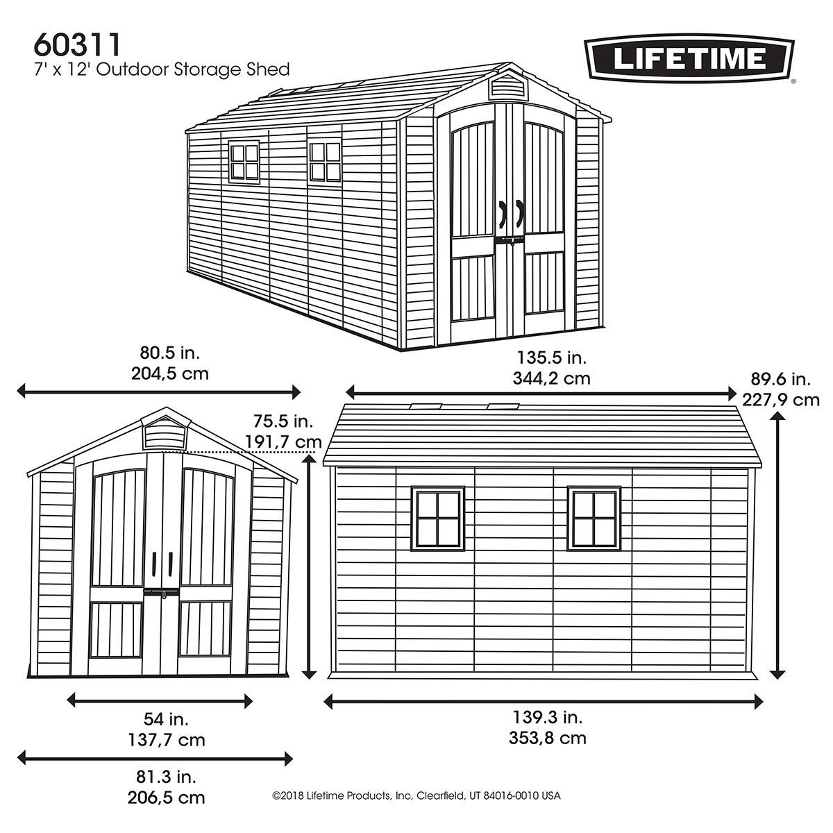 Lifetime 7ft x 12ft (2.1 x 3.7m) Simulated Wood Look Storage Shed With Windows - Signature Retail Stores