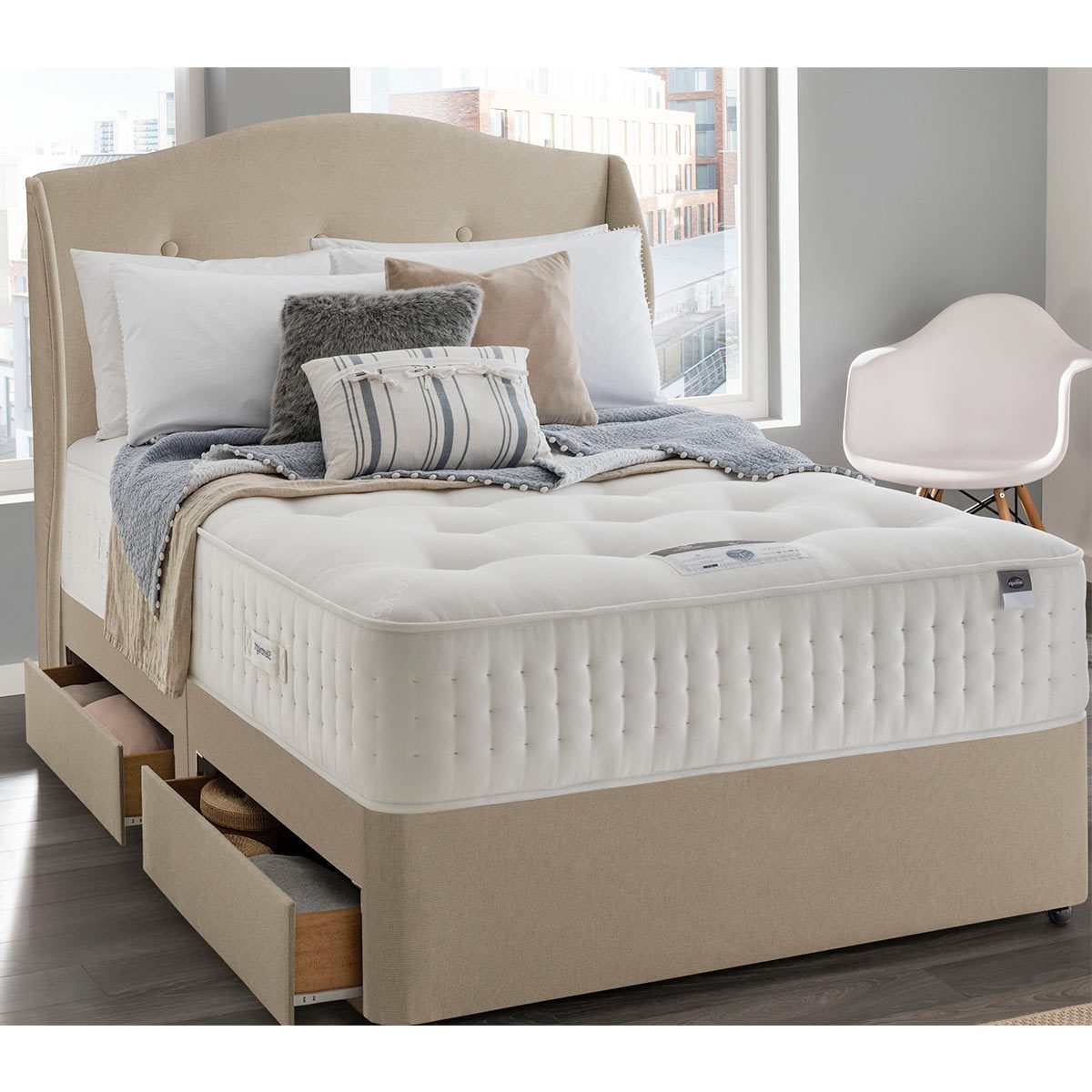 Silentnight Camden Sandstone Fabric Full Height Headboard in 3 Sizes - Signature Retail Stores