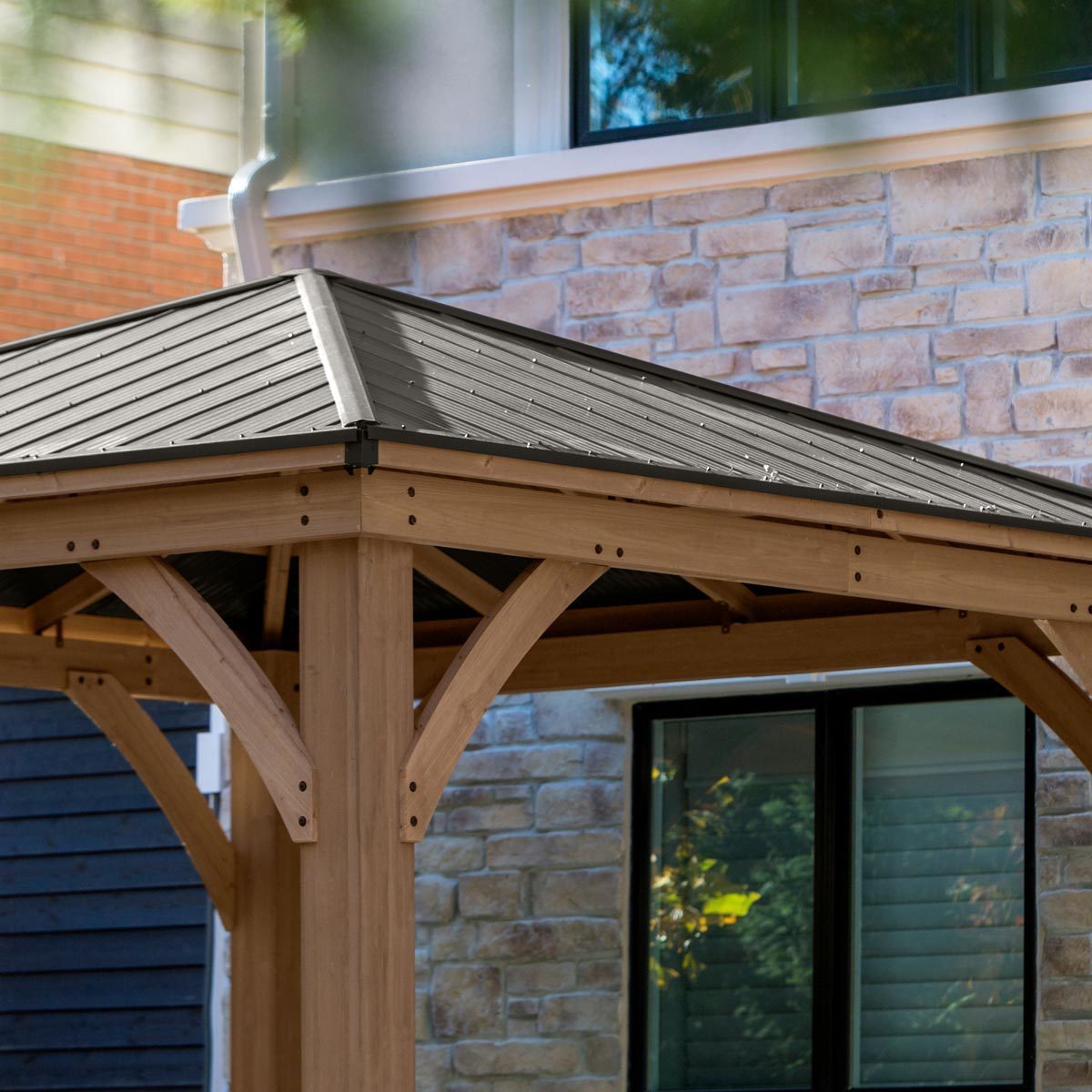 Yardistry 12ft x 12ft (3.7 x 3.7m) Cedar Gazebo with Peaked Aluminium Solid Roof - Signature Retail Stores