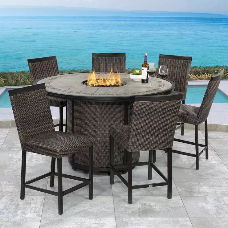 Agio Conway 7 Piece High Dining Wicker Fire Set + Cover