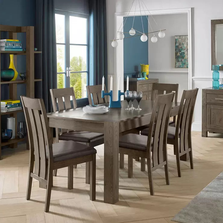 Bentley Designs Milan Dark Oak Extending Dining Table + 6 Slat Chairs, Seats 6-8