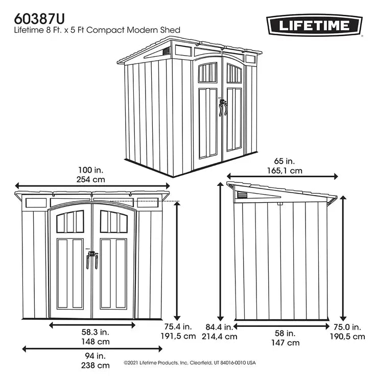 Lifetime 8ft 4" x 5ft 4" (2.54 x 1.65m) Modern Storage Shed - Model 60387U