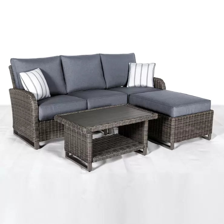 Pacific Casual Richmond Hill 3 Piece Woven Chaise Set with Slatted Coffee Table