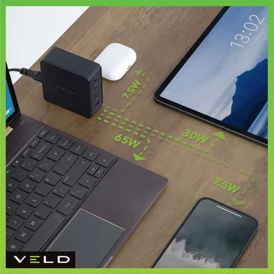 VELD Super-Fast 120W 4 Port GaN Desktop Charger with 2m Type-C 100W E-cable