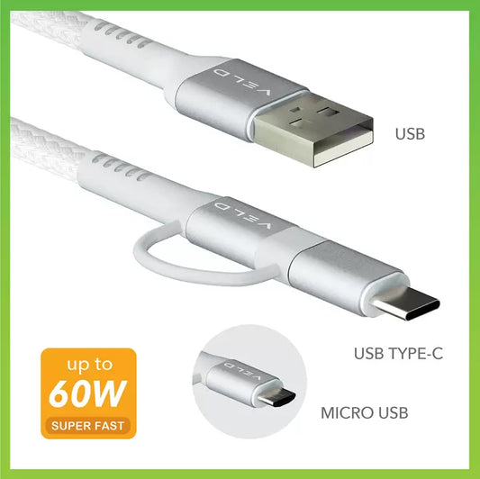 Veld Super-Fast 2m USB to Type-C/Micro USB Cables - 3 Pack