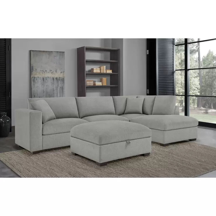 Thomasville Holmes Grey Fabric 3 Piece Sectional Sofa with Storage Ottoman