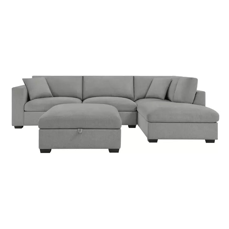 Thomasville Holmes Grey Fabric 3 Piece Sectional Sofa with Storage Ottoman