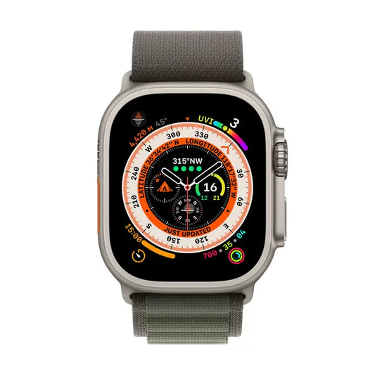 Apple Watch Ultra GPS + Cellular, 49mm Titanium Case with Green Alpine Loop - Medium, MQFN3B/A